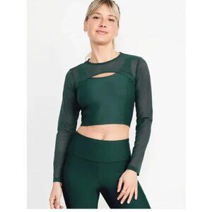 Old navy PowerSoft 2-in-1 Mesh-Sleeve Cropped Top sports glorious pine green